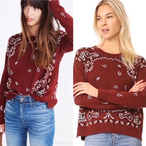 NWOT Madewell Bandana Pullover Sweater Brown Sz XS